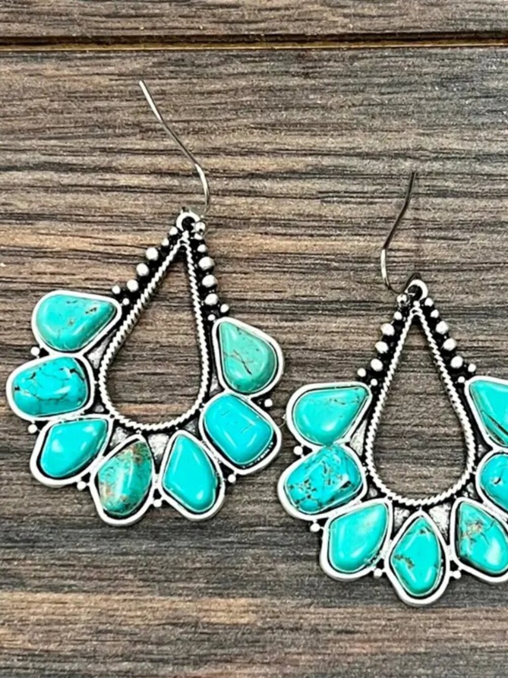 Western Turquoise Chandelier Earrings Silver Boho Cowgirl Rodeo Jewelry